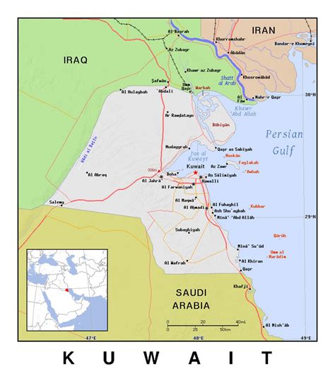 Detailed political map of Kuwait with relief | Kuwait | Asia | Mapsland | Maps of the World