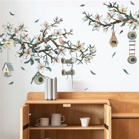 JAAMSO ROYALS Birds on Magnolia Tree Branches PVC Vinyl Wall Sticker ...