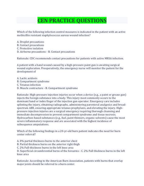 CEN PRACTICE QUESTIONS AND ANSWERS LATEST UPDATE WITH COMPLETE SOLUTION ...