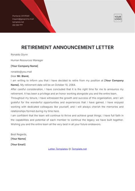 Free Retirement Letter Templates, Editable and Printable