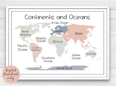 Continents And Oceans Map Printable Free Vintage World Map Image