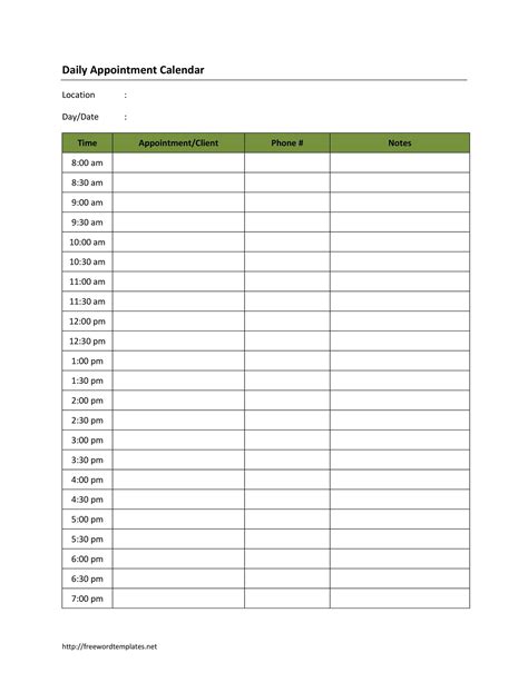 Daily Appointment Planner Template - Printable PDF