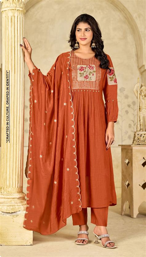 Jonshy Vol 1 Mal Chanderi Embroidery Work Kurti Pant And Dupatta