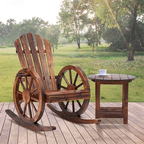 HARIPUL 2 Pieces Outdoor Wood Rocking Chair Set, 1 Adirondack Patio ...