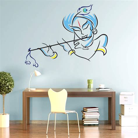 StickMe 'Lord Krishna - Playing - Flute - Blue - Wall Sticker ' - Self ...