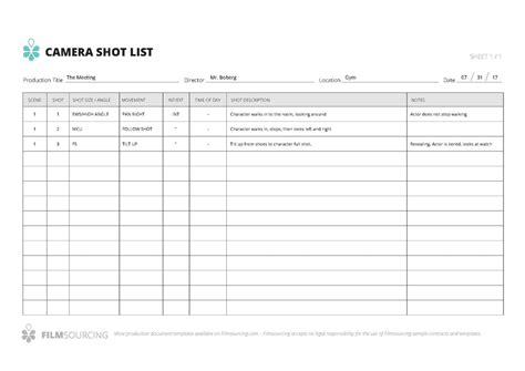 Shot List Template 的图像结果