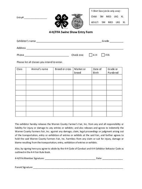 Fillable Online Warren County 4-H & FFA Poultry Show Entry Form Fax ...