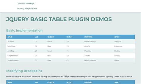 jQuery Table 的图像结果