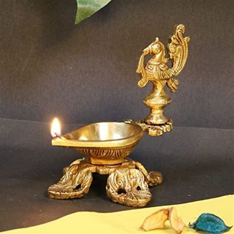 Buy ARTVARKO Brass Bird Peacock Oil Diya Lamp Table Decor with Stand ...
