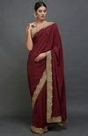 Maroon Kashmiri Tilla Aari Embroidered Pure Crepe Saree – Talking Threads