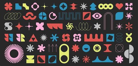 Set of colorful geometric brutalism shape graphic design | Free Vector