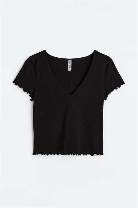 V-neck cropped top - Black - Ladies | H&M IN