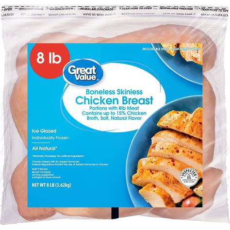 Great Value All Natural Boneless Skinless Chicken Breast 8 lb Frozen ...