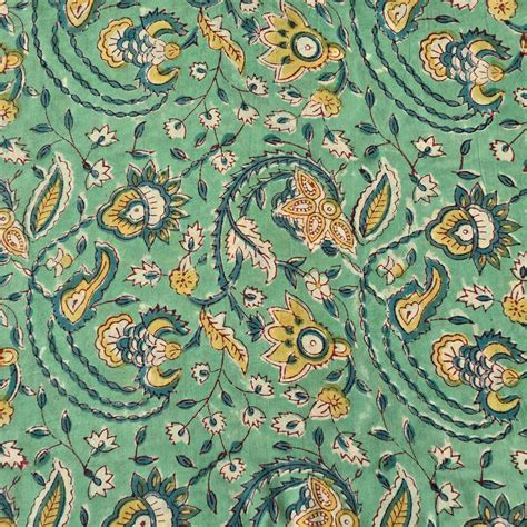 Pre cut (1.90 Meter) Pure Cotton Green With Small Yellow Flower Jaal H ...
