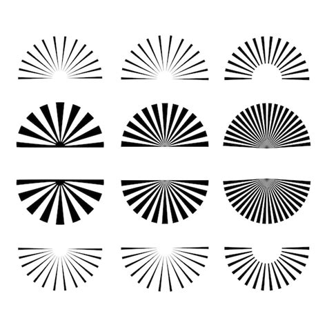Premium Vector | Black and white half sunburst set