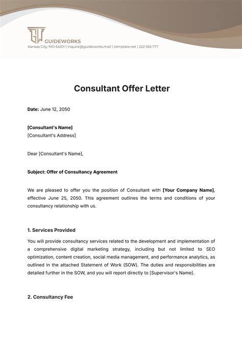 Free Consultant Offer Letter Template to Edit Online