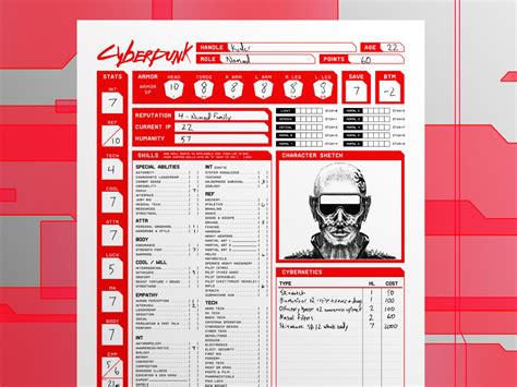 Cyberpunk Red Character Sheet Printable - Free coloring pages to print