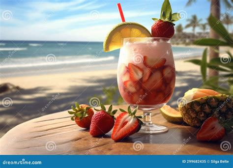 Refreshing Tropical Cocktail with Juices, Strawberries, and Ice Enjoyed ...