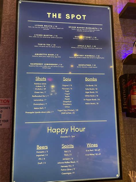 Menu at The Spot Bar, Rockville