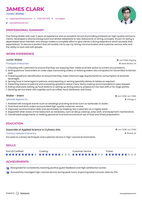 Waiter Job Description Resume at Rachel Fairweather blog