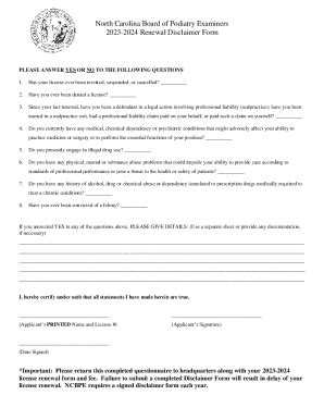 Fillable Online North Carolina Board of Podiatry Examiners 2023-2024 ...