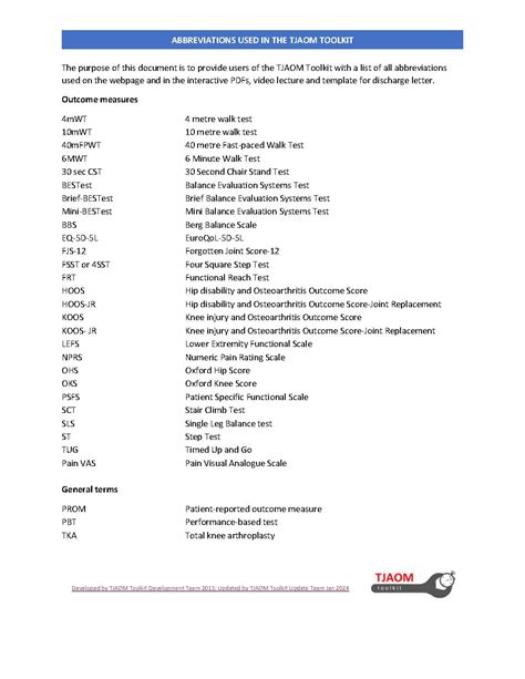 Total Joint Arthroplasty and Outcome Measures (TJAOM) Toolkit ...
