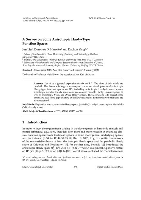 Global Science Press: A Survey on Some Anisotropic Hardy-Type Function ...