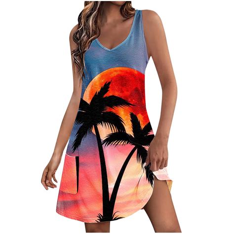 ICHUANYI Summer Sundress for Womens Causal Loose Crew Neck Sleeveless ...
