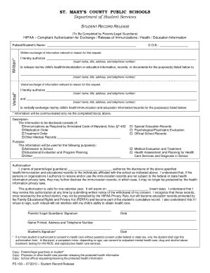 Student Record Release Form - St. Mary's County Public Schools ...