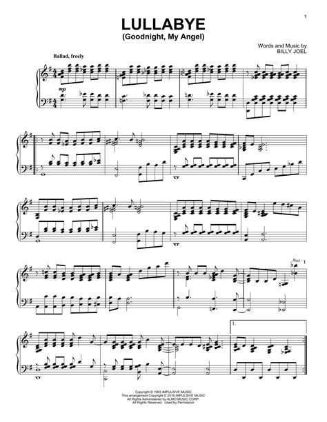 Lullabye (Goodnight, My Angel) sheet music by Billy Joel (Piano – 164428)