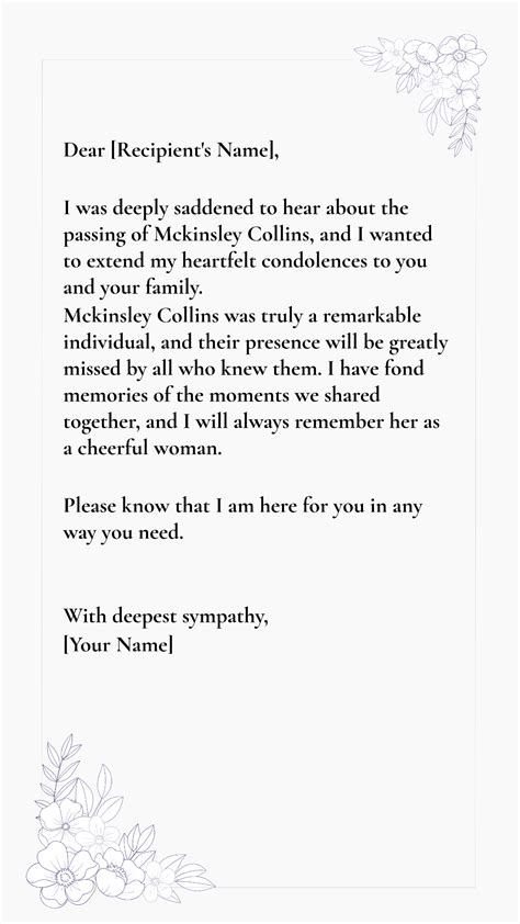 Free Email Condolence Message Template to Edit Online