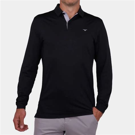 Performance Long Sleeve Golf Polo Black | Avalon Golf Co