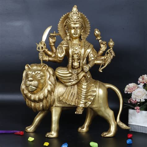 ARTVARKO Brass Durga Maa Sherawali MATA Devi Goddess Sitting on Lion ...