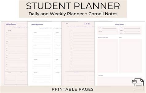 College Student Printable Planner Daily Schedule Weekly Plan Lecture ...
