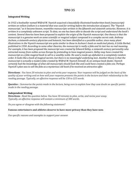 TPO-35 Writing - TPO 35 Integrated Writing In 1912 a bookseller named ...