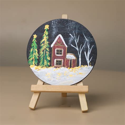 Stunning Nighttime Miniature Artwork on MDF comes with Wooden Easel St