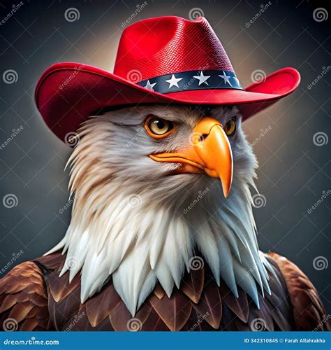 A Majestic Bald Eagle Dons a Red Cowboy Hat Stock Illustration ...