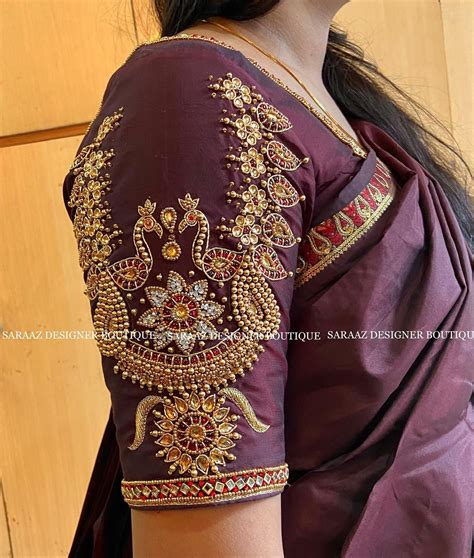 Gorgeous brown color bridal blouse with peacock hand embroidery bead ...
