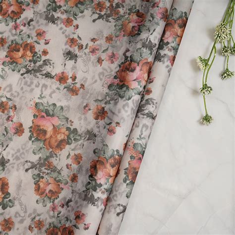 Buy Off-White Floral Pattern Screen Print Net Lycra Fabric @ Rs.499 per ...