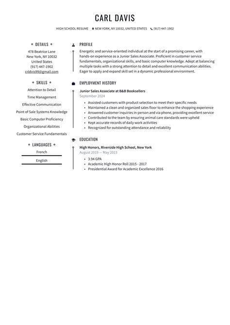 Basic Resume Templates For High School Students