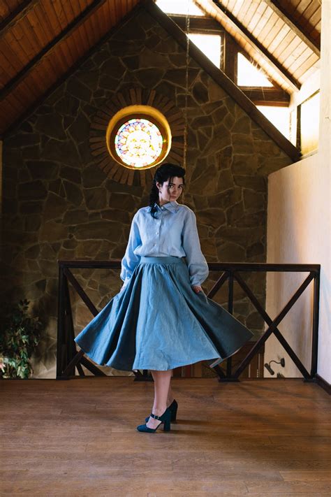 AURORA Gathered Full Circle Skirt Tailored Linen Skirt - Etsy