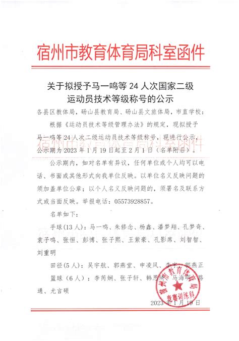 公示丨关于拟授予麻长辉等76名运动员技术等级称号的公示_名单_单位_电话