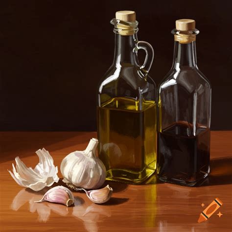 Garlic, oil, and vinegar ingredients on Craiyon