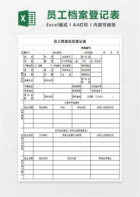 在职人员信息登记表EXCEL表模板下载_登记表_图客巴巴