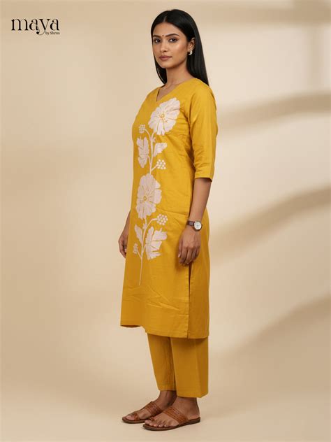 Vibrant Mustard 2 Piece Cotton Co-Ord Set With Floral Print – Maya by Shrus