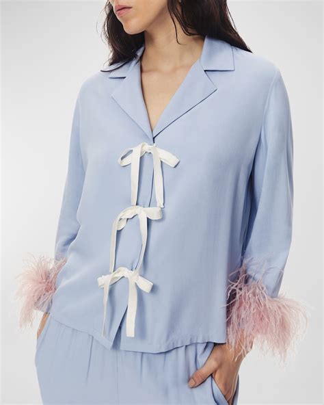 Sleeper The Bow Feather-Trim Pajama Set | Neiman Marcus