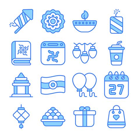 Diwali icons set. vector editable icons. Diwali Hindu festival elements ...