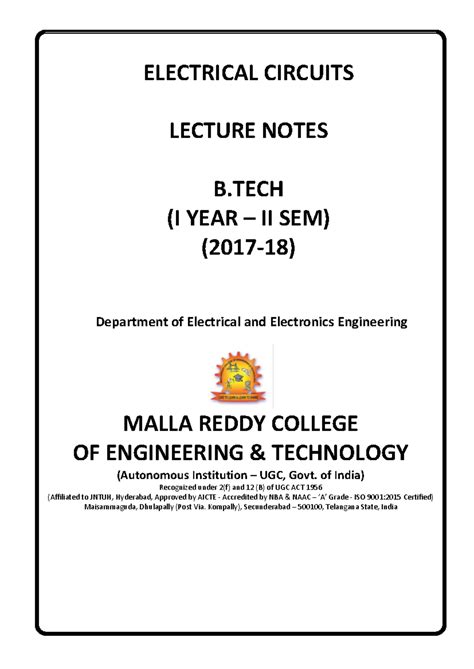 Basics of electrical subject notes - ELECTRICAL CIRCUITS LECTURE NOTES ...