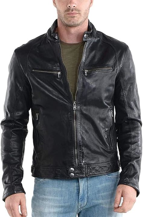 Buy Amrika Men's Real Full Grain Lambskin Leather Biker Jacket with ...
