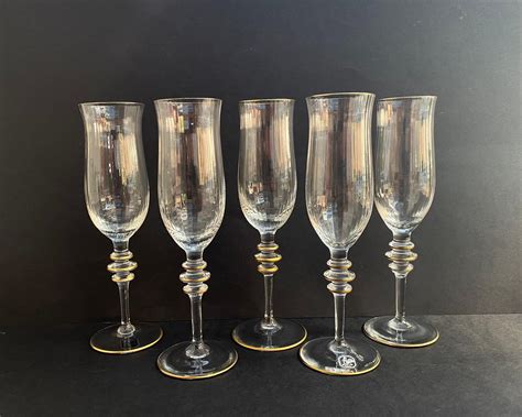 Elegant Set 5 Crystal Champagne Glasses by Gallo, Germany, 1980s For ...